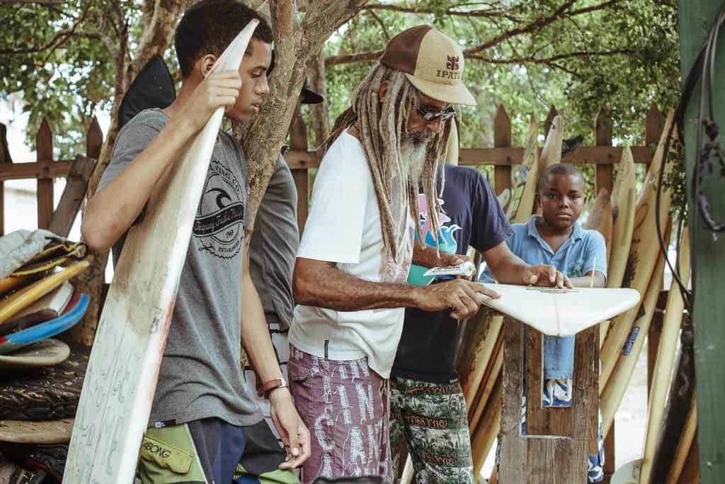 Jamaican local Billy Mystic Wilmott, who began riding waves on his body board in the 60s. His home, dubbed Jamnesia, serves as a gathering spot for the young local surfers, skateboarders, musicians and artists to come together.PHOTO: Grant Ellis